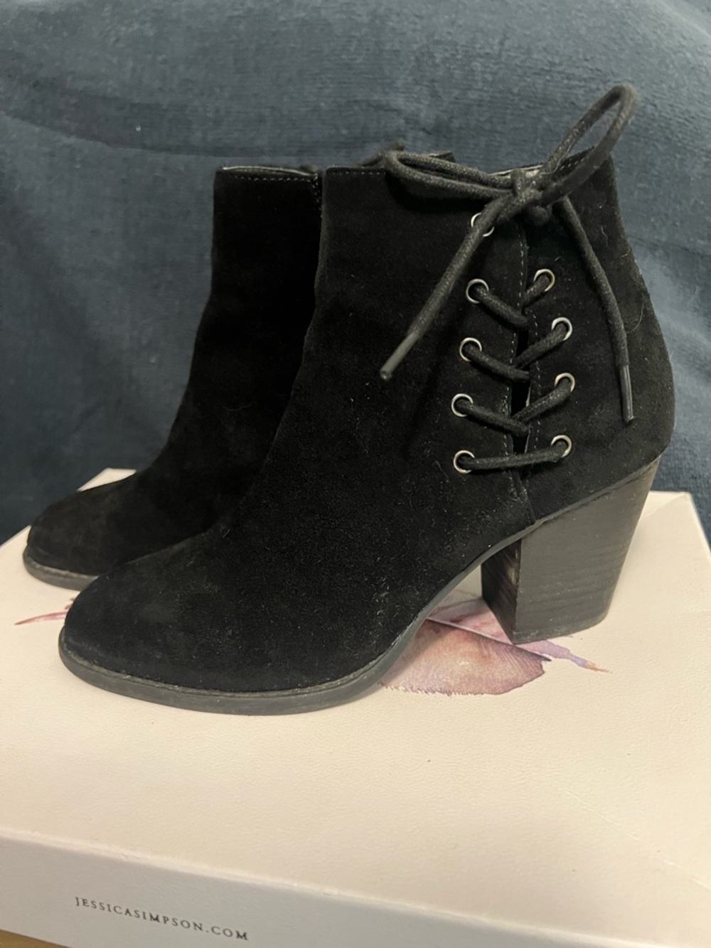 Jessica Simpson Black Suede Block Heel Ankle Boots